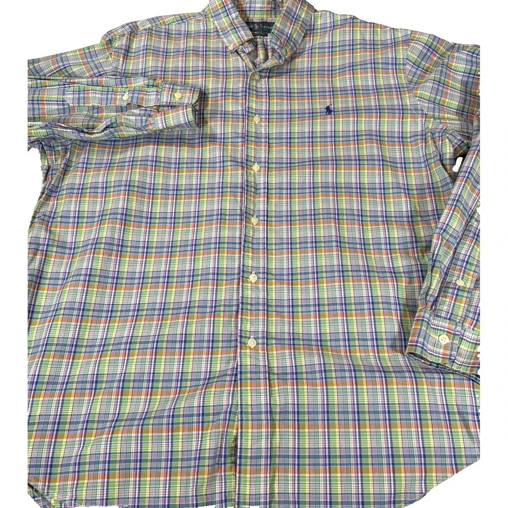 Vintage Polo Ralph Lauren Plaid Shirt Mens‎ XL Green Classic Fit Button Down